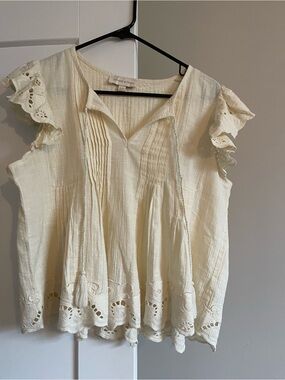 Boho Eyelet Pintuck Cotton Blouse - Cream